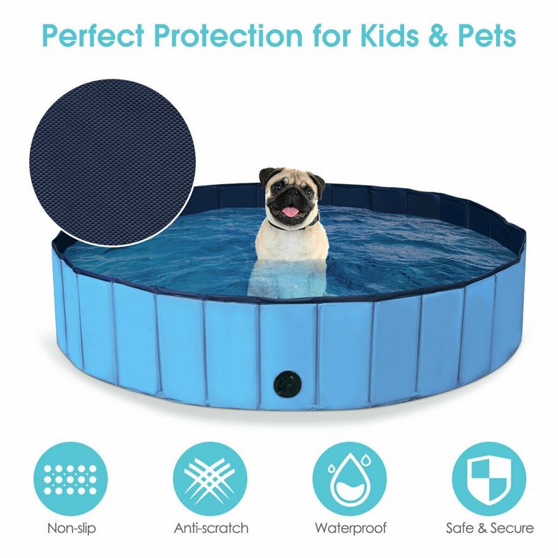 Costway 63'' Foldable Dog Pet Pool Kiddie Bathing Tub Indoor Outdoor Leakproof Portable Blue\Red, 5 of 11