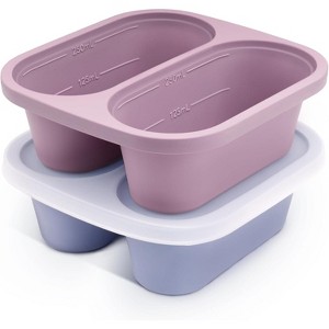 Silicone Soup Freezer Molds, 4-Pack 1-Cup Freezer Trays with Lid, Easy Release Containers for 250ml & 125ml Portions (Blue/Purple) - 1 of 4