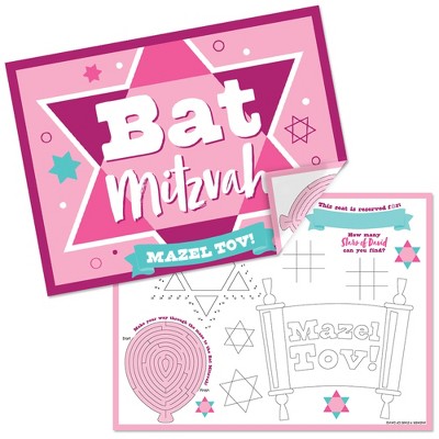 Big Dot of Happiness Pink Bat Mitzvah - Paper Girl Party Coloring Sheets - Activity Placemats - Set of 16