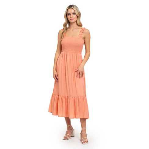 August Sky Women's Smocked Midi Dress (rdm2001-a_coral_large) : Target