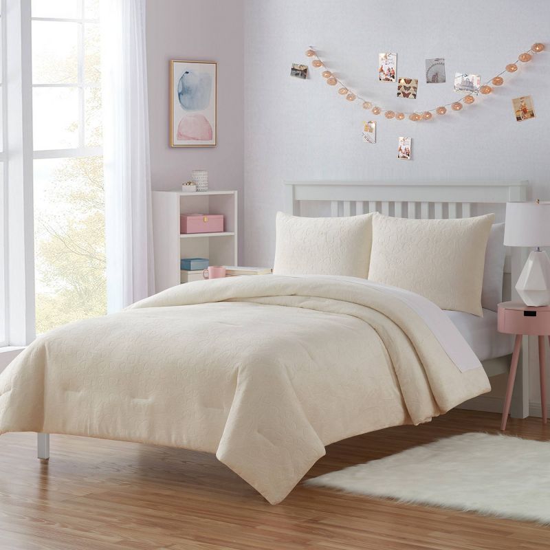 Plush Embossed Hearts Kids' Comforter Set White - Olivia & Finn, 3 of 9