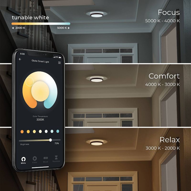 Globe Electric 16W Smart Wi-Fi Voice Activated Ceiling Light Bronze, 5 of 7