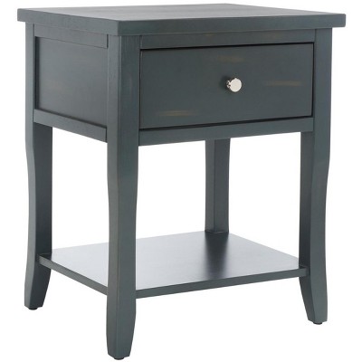 Transitional Blue and Gray Wood Metal Storage End Table