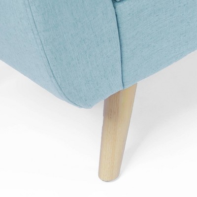 French Blue Upholstered Storage Bench with Wood Legs