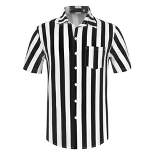 Lars Amadeus Men's Summer Vertical Striped Shirt Short Sleeves Button Up Color Block Stripe Shirt