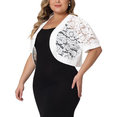 Agnes Orinda Women's Plus Size Short Sleeve Sheer Floral Lace