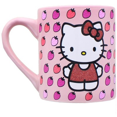 Silver Buffalo Hello Kitty Glitter Strawberry 14oz Ceramic Mug