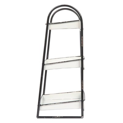 Distressed White 3-Tier Metal Tray with Black Frame