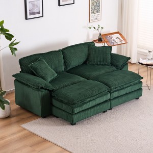84.6" Convertible Sectional Sofas Corduroy 2-Seater Sofa with 2 Ottomans, 2 Back Pillows & 2 Toss Pillows ¨C Deep Seat Couch for Living Room - 1 of 4