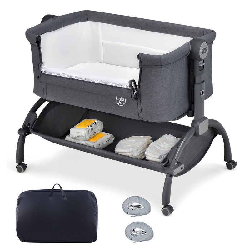 Babyjoy 3-in-1 Portable Baby Bassinet Bedside Sleeper Cradle with Mattress& Storage Basket, 1 of 11