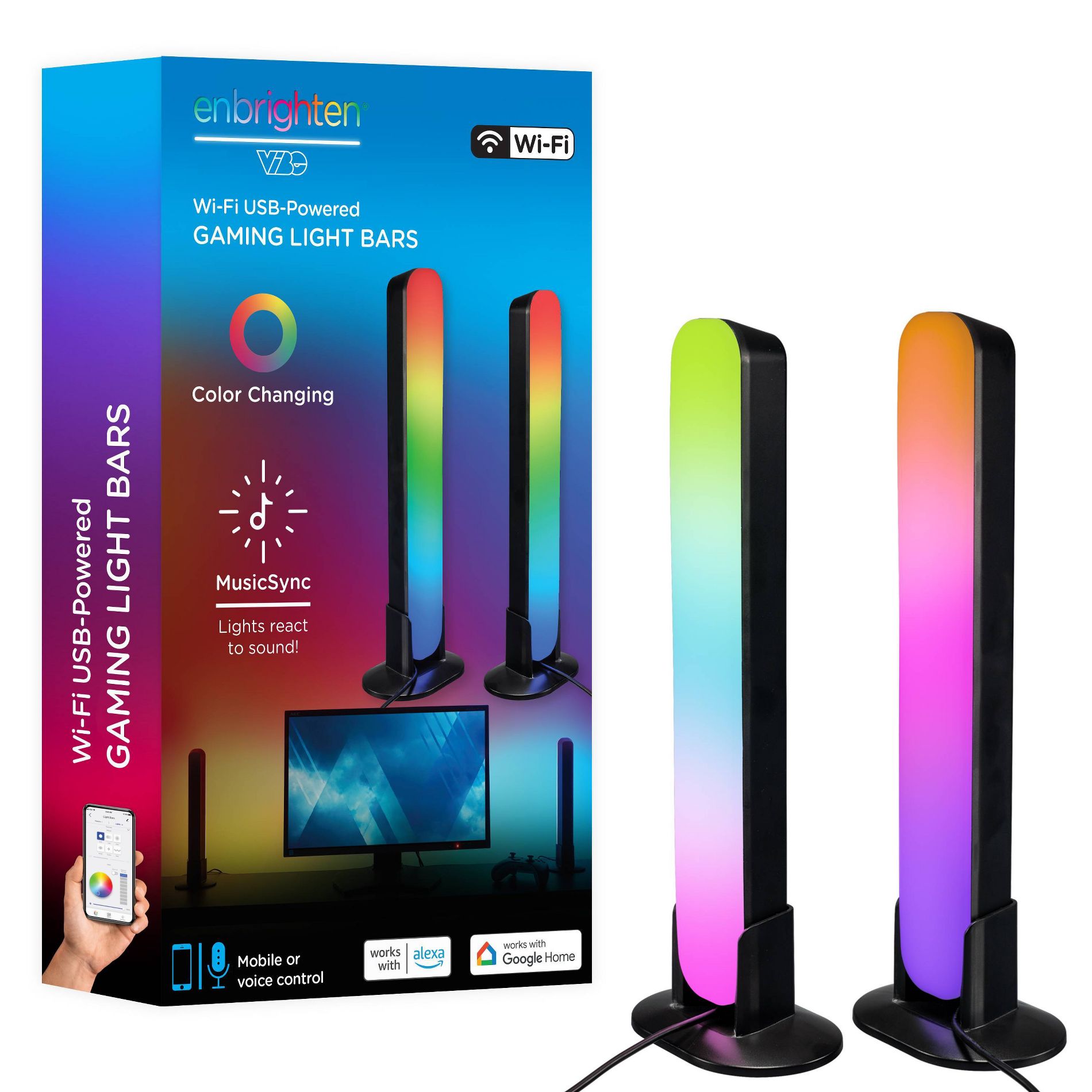 Enbrighten Vibe Wi-Fi Spectrum RGBIC Gaming Light Bar with Music Sync and Color Changing: Special Effects LED Strips & USB Power