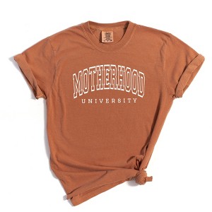 Simply Sage Market Women's Motherhood University Short Sleeve Garment Dyed Tee - 1 of 2