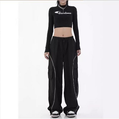 Mocamel Women's High Waist Loose Toe Black Versatile Casual Overalls Sports Pants,Street Wear Style