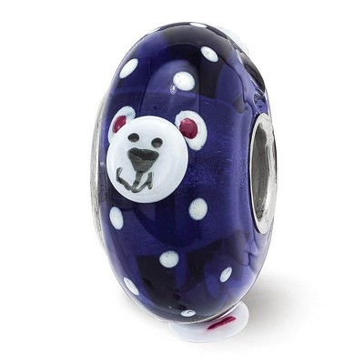 Black Bow Jewelry Fenton Sterling Silver RolyPoly Polar Bear 3D Glass Bead Charm