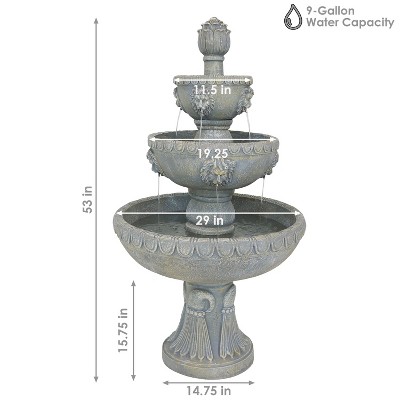 Gray 53" Fiberglass and Resin 4-Tier Lion Head Outdoor Water Fountain
