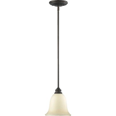 Quorum Lighting Bryant 1-Light Mini Pendant, Oiled Bronze, Amber Scavo Shade