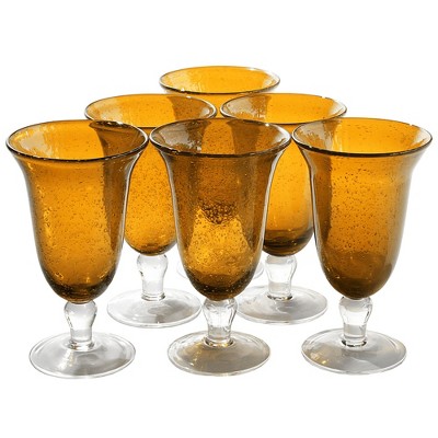 ARTLAND 18oz Footed Iced Tea Glass, Set of 6, Iris Seeded Design, Amber, Cocktail Glass - New Apartment Housewarming Gift
