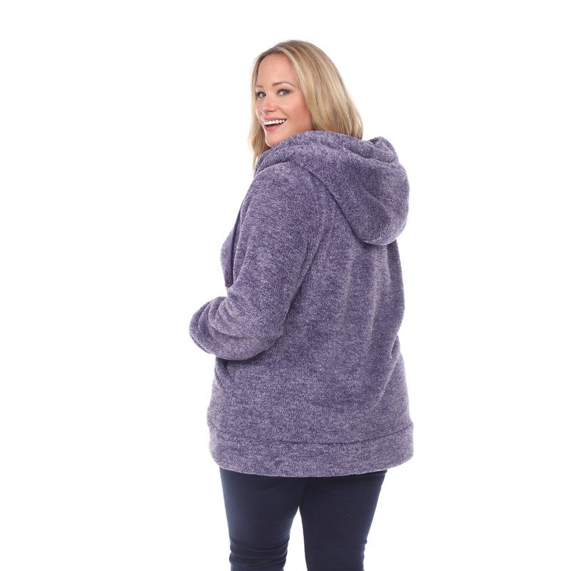 Plus Size Hooded High Pile Fleece Jacket Purple 1X - White Mark, 3 of 6