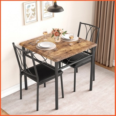 Dining Table Set for 2, Kitchen Table and Chairs, Square Dining Room Table Set , 3 Piece Dining Table Set , Rustic Brown