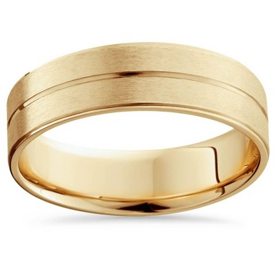 Pompeii3 Mens 14k Gold Flat 6mm Brushed Comfort Fit Wedding Band