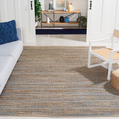 Cape Cod Blue and Beige Cotton Stripe 6' x 9' Handmade Rug