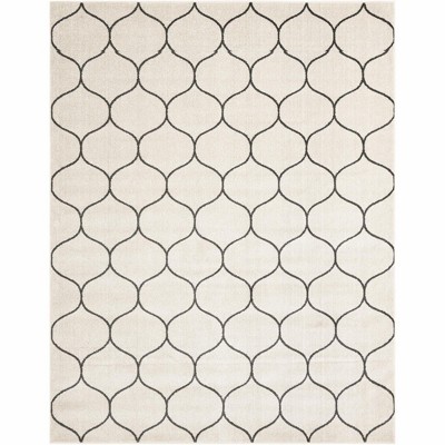 Ivory and Gray Trellis Synthetic Rectangular Area Rug