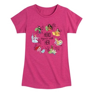 Girls' - Disney Princess - Hero Begins With Her Group Fitted Short Sleeve Graphic T-Shirt - 1 of 4