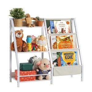 Ruvalino Decorative Bookshelf Kids Sling Bookcase Toy Organizer for Nursery and Playroom, White, 32.7"*11.8"*28.9" - 1 of 4