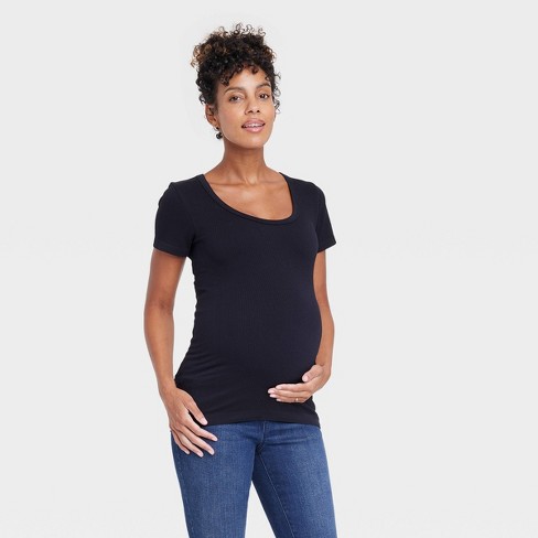 Short Sleeve Seamless Ribbed Scoop Neck Maternity T-shirt - Isabel ...