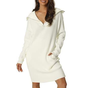 Seta T Women's Fall Winter Zipper V Neck Long Sleeve Slim Fit Casual Sweater Dress