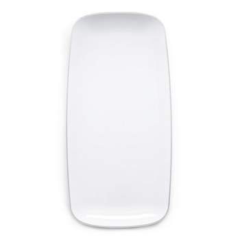 Smarty Had A Party White with Silver Rim Flat Raised Edge Rectangular Disposable Plastic Plates (10.6" x 5") (120 Plates)