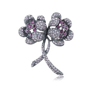 Anna-Kaci Womens Silvery Tone Violet Purple Colored Rhinestones Floral Two Flower Brooch Pin - Multicolor - 1 of 4