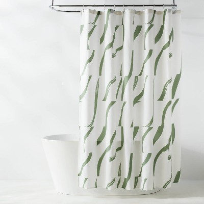 CVC Fabric Painted Strokes Shower Curtain Green - Room Essentials™