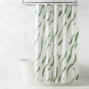 CVC Fabric Painted Strokes Shower Curtain Green - Room Essentials™ - 1 of 4