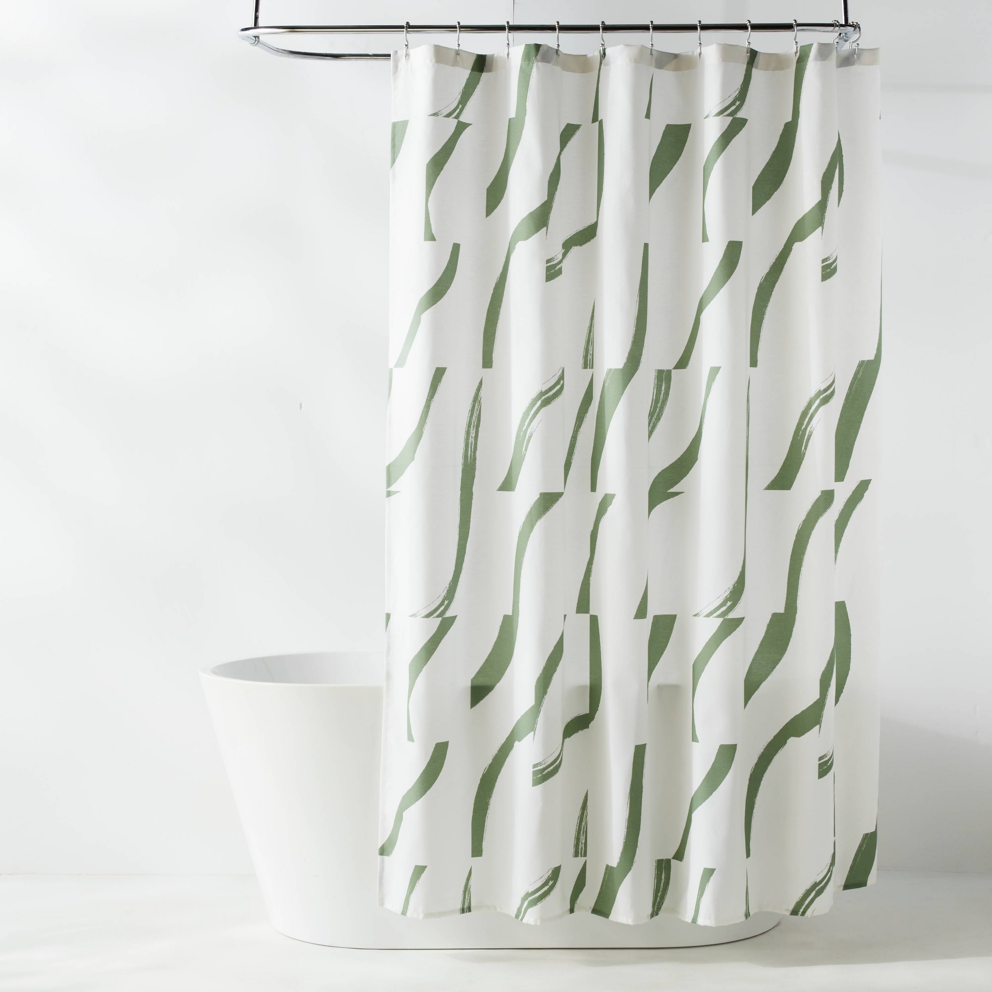 Fabric Painted Strokes Shower Curtain Green - Room Essentials™
