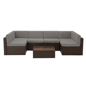 Rbied 7-Piece Wicker Outdoor Sofa Sectional Set Conversation Sets with Cushions - 1 of 4