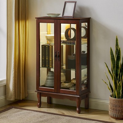 43.5" Curio Display Cabinet, Glass Display Cabinet with Adjustable Shelves, Wooden Storage Cabinet for Kitchen Living Room Bedroom Office