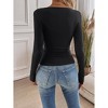 Womens Tops Ribbed Button Detail Lace Trim U Neck Long Sleeve Knit Top - 2 of 4