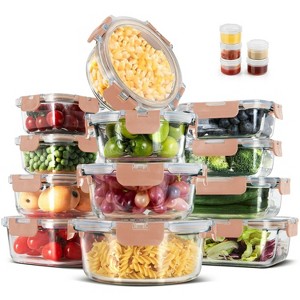 LunaLulinlk 34-Piece Glass Food Storage Container Set, Glass Lunch Box with Snap Lid, Glass Lunch Box, Airtight Bento Box, Pink - 1 of 4
