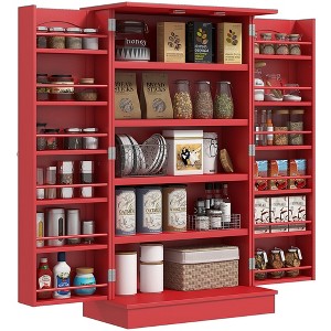 Okak Floor Sideboard Cabinet 48.5" Kitchen Pantry Farmhousewith 2 Adjustable Shelves and 4 Beadboard Doors - 1 of 4