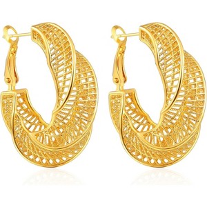 14K Gold Plated Chunky Dangle Hoop Earrings for Women | Medium Thick Huggie Statement Jewelry - 1 of 4
