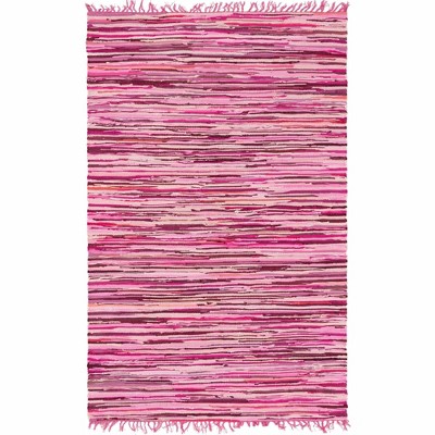 Handmade Pink Striped Cotton Reversible Area Rug