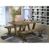 HomeStock 3-Piece Rectangle Distressed Jacobean Finish Solid Wood Top Dining Table with 2-Benches - 2 of 4