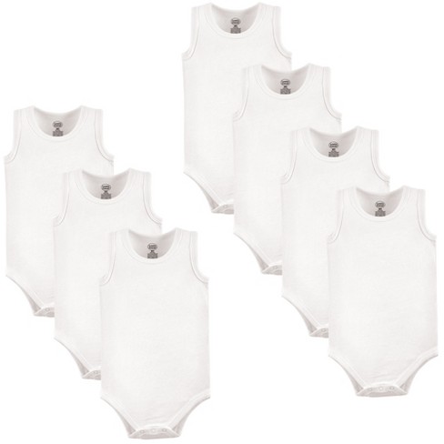 Luvable Friends Cotton Sleeveless Bodysuits 7pk, White, 3-6 Months