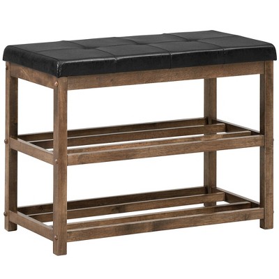 Costway 2-Tier Wooden Shoe Rack Bench w/Padded Seat for Entryway Bedroom