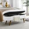 Oval Linen Storage Bench, Rubber Wood Legs, For Entryway Living Room Bedroom End Of Bed 3.6Feet - 2 of 4
