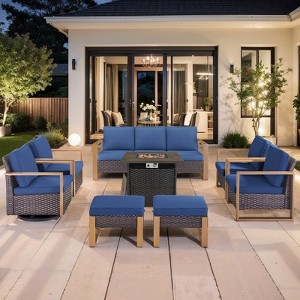 Buenhomino Patio Furniture Set with Fire Pit Table, 30'' 50,000 BTU Flame Comfortable 8 Pieces Wicker Rattan Outdoor Furniture Set w/Soft Cushion - 1 of 4