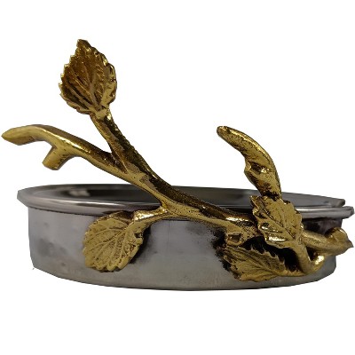 Elegant Stainless Steel and Gold Vine Coaster Set with Holder