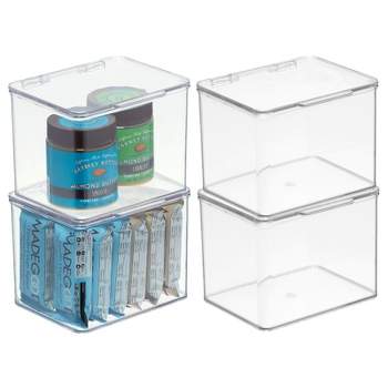mDesign Plastic Kitchen Pantry/Fridge Storage Organizer Box with Hinge Lid, 4 Pack, Clear - 5.62 x 6.65 x 5