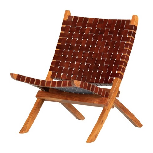 Wood and leather online lounge chair